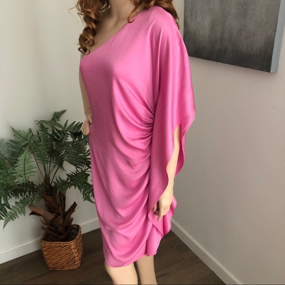 Trina Turk Pink Crepe One Shoulder Ruffle Dress - Picture 7 of 9